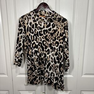 Belldini Sweater Women’s M Leopard Animal Print Eyelet Neckline Glam Chic